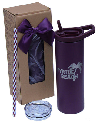 Purple Skinny 20oz Tumbler with Hook Handle & Clear Lid Set #TSK20PC-PU-LOGO
