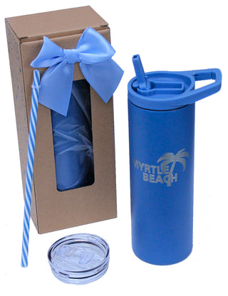 Blue Skinny 20oz Tumbler with Hook Handle & Clear Lid Set #TSK20PC-U-LOGO