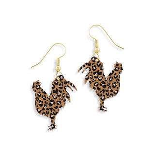 Spotlight Leopard Rooster Earrings #ACE-300GD-ROOST-LPRD23