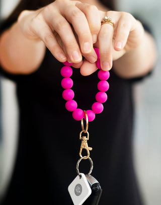 Hot Pink Beaded Keychain Bracelet
