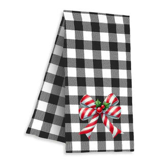 Candy Cane Bow Black Buffalo Check Hand Towel #HP962-BLKCHECK-SMCCBOW
