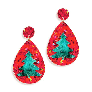 Red Glitter Tree Earrings #VLJE1504-RDTREE