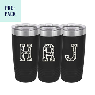 Varsity Single Initial Black 20oz Insulated Tumbler 14 pc Set #PACK-TWB20-VARBLK