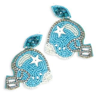 Light Blue Touchdown Football Helmet Earrings #VLJE6048-LTBLU
