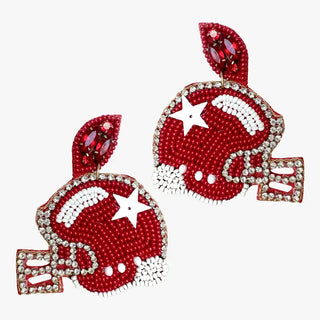 Garnet Touchdown Football Helmet Earrings #VLJE6048-GAR