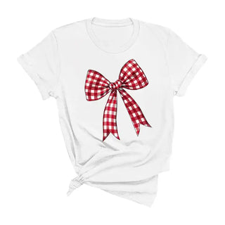 Garnet Check Bow T-Shirt #HPTS-BLKLG-GARBOW