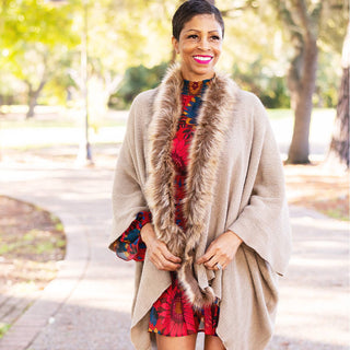 Tan Faux Fur Pippa Shawl #MS9030VL-TAN
