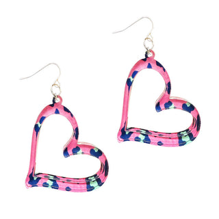 Hot Pink Leopard Acrylic Heart Earrings