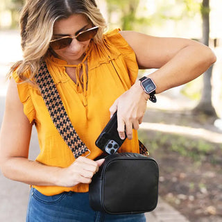 Camel & Black Houndstooth Crossbody Strap #MNA109VL-CBHOUNDS