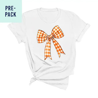 Orange Check Bow White T-Shirt 9 pc Set #PACK-WHT-ORGBOW