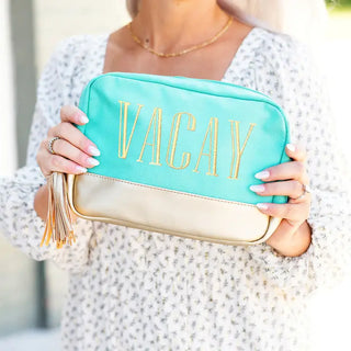 Gold Vacay Cabana Cosmetic Bag #M235VL-MINT-VACAY