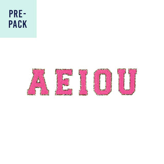 Hot Pink Vowel Varsity Letter Patches Pre-Pack