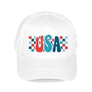 Checkered USA Trucker Hat #L197-BLU-SMCHKUSA24