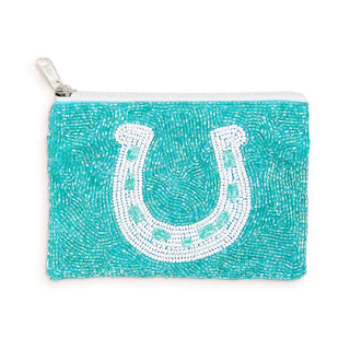 Aqua Horseshoe Beaded Coin Purse #MNA0193VL-AQHS