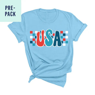 Checkered USA Ocean Blue T-Shirt 9 pc Set #PACK-OBLU-CHKUSA24