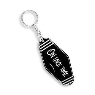 Black & White Lake Time Motel Keychain