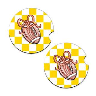 Football Bow Check Car Coaster Set #SPACK-CC132-FBBOW