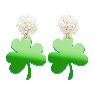 Mirrored Green Acrylic Shamrock Earrings