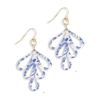 Blue Floral Acrylic Teardrop Earrings #ACE-300GD-TDROP-BLUFLR