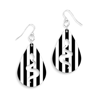 Black Stripe Teardrop Snake Earrings #ACE-300SV-TDSN-STBLK