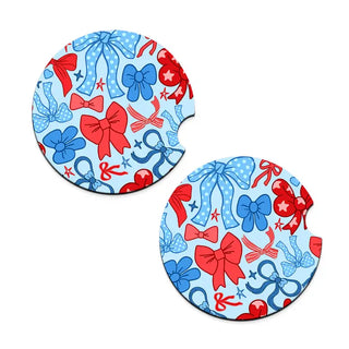 Patriotic Bow Car Coaster Set #SPACK-CC132-RWBBOW-2