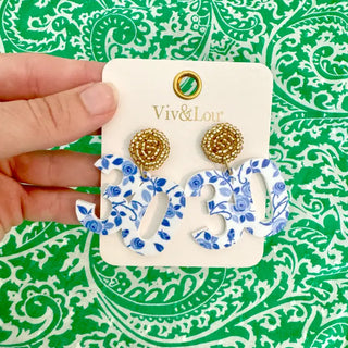 Blue Floral 30 Earrings #ACE-490GD-30-BLUFLR