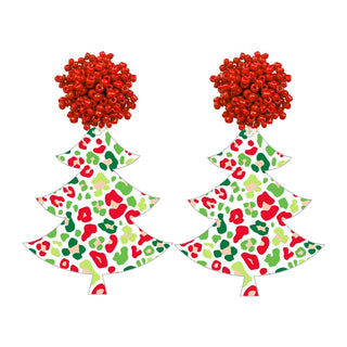 Festive Leopard Acrylic Tree Earrings #ACE-3620RD-TREE-FEST