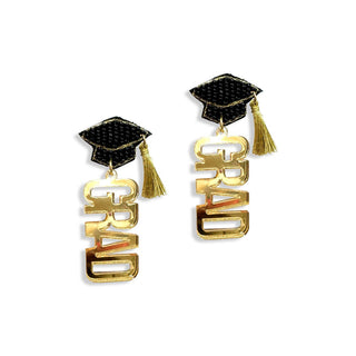 Mirrored Gold Grad Cap Earrings