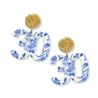 Blue Floral 30 Earrings #ACE-490GD-30-BLUFLR