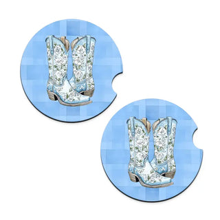 Blue Cowgirl Boots Car Coaster Set #SPACK-CC132-BLUBOOT