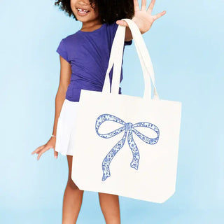 Blue Floral Bow Canvas Tote #HPT2515-BLUFLRBOW