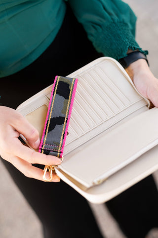 Textured Ivory Cameron Wallet w/Camo Hot Pink Wristlet