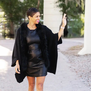 Black Faux Fur Pippa Shawl #MS9030VL-BLK