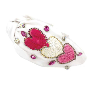 Triple Heart Beaded White Headband