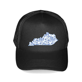 Blue Floral Kentucky Trucker Hat #L197-BLK-HTBLUFLRKY