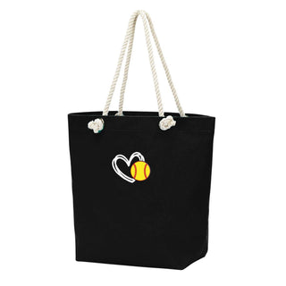 Heart Softball Black Castaway Tote