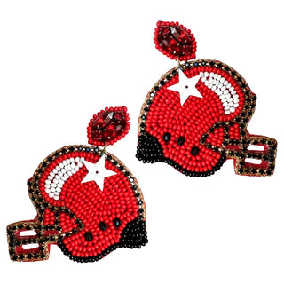 Red Touchdown Football Helmet Earrings #VLJE6048-RED