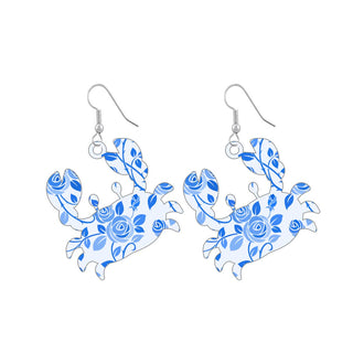 Blue Floral Acrylic Crab Earrings #ACE-300SV-CRAB-BLUFLR