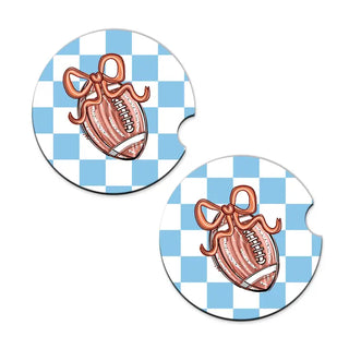 Football Bow Check Car Coaster Set #SPACK-CC132-FBBOW