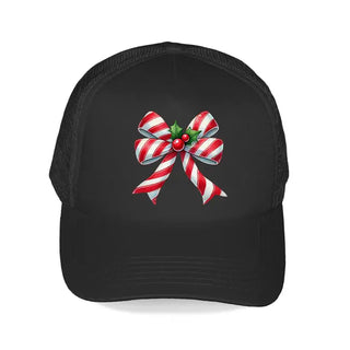 Candy Cane Bow Trucker Hat #L197-BLK-SMCCBOW