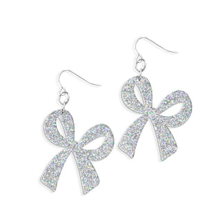 Bridal Holographic Glitter Bow Earrings #ACE-300SV-BOW-HOLGL