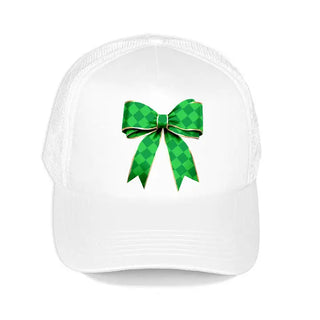Green Diamond Bow Trucker Hat #L197-BLK-SMGRNBOW