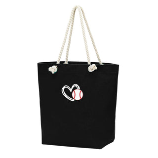 Heart Baseball Black Castaway Tote