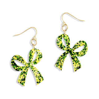 Green & Gold Glitter Bow Earrings