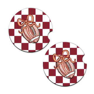 Football Bow Check Car Coaster Set #SPACK-CC132-FBBOW