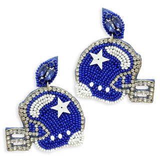 Royal Blue Touchdown Football Helmet Earrings #VLJE6048-RBL