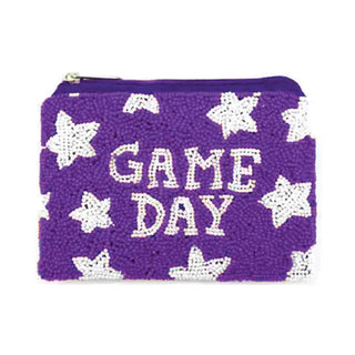 Purple Game Day Star Beaded Coin Purse #MNA0272VL-PURSTR