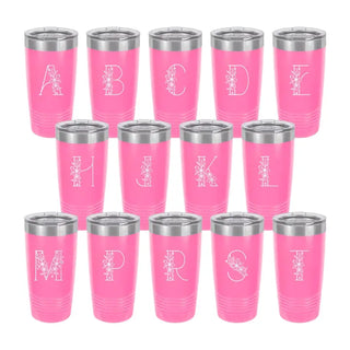 Floral Single Initial Pink 20oz Insulated Tumbler 14 pc Set #PACK-TWB20-FLPK