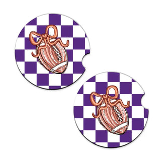 Football Bow Check Car Coaster Set #SPACK-CC132-FBBOW