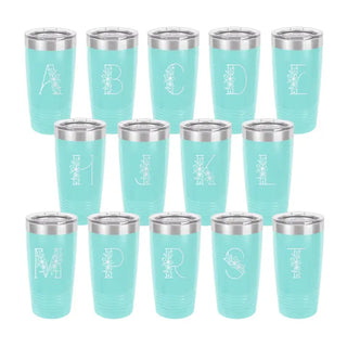 Floral Single Initial Teal 20oz Insulated Tumbler 14 pc Set #PACK-TWB20-FLTEAL